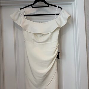 Lulu's Off-Shoulder Cream Mini Dress